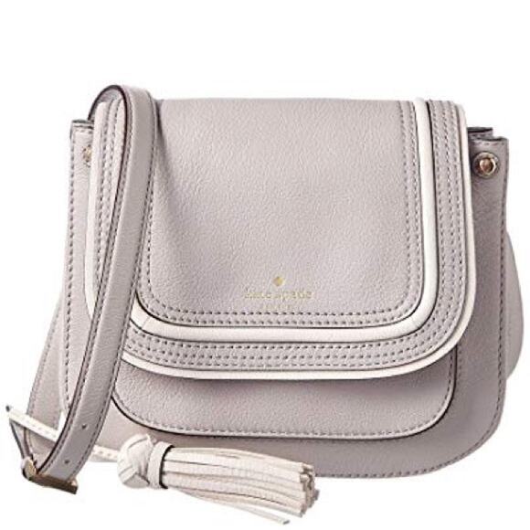 Kate Spade Pratt Street Rianne Bag Womens Gray & Ivory Leather Tasseled Purse - Picture 1 of 12